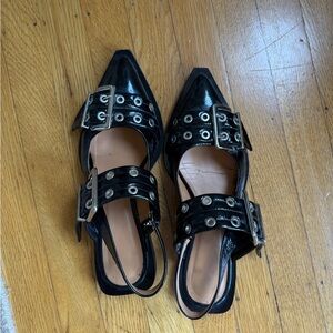 Ganni Black Wide Welt Belt Ballerinas